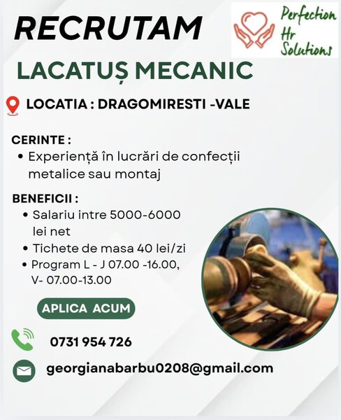 Lacatus mecanic confectii metalice - Dragomiresti Vale